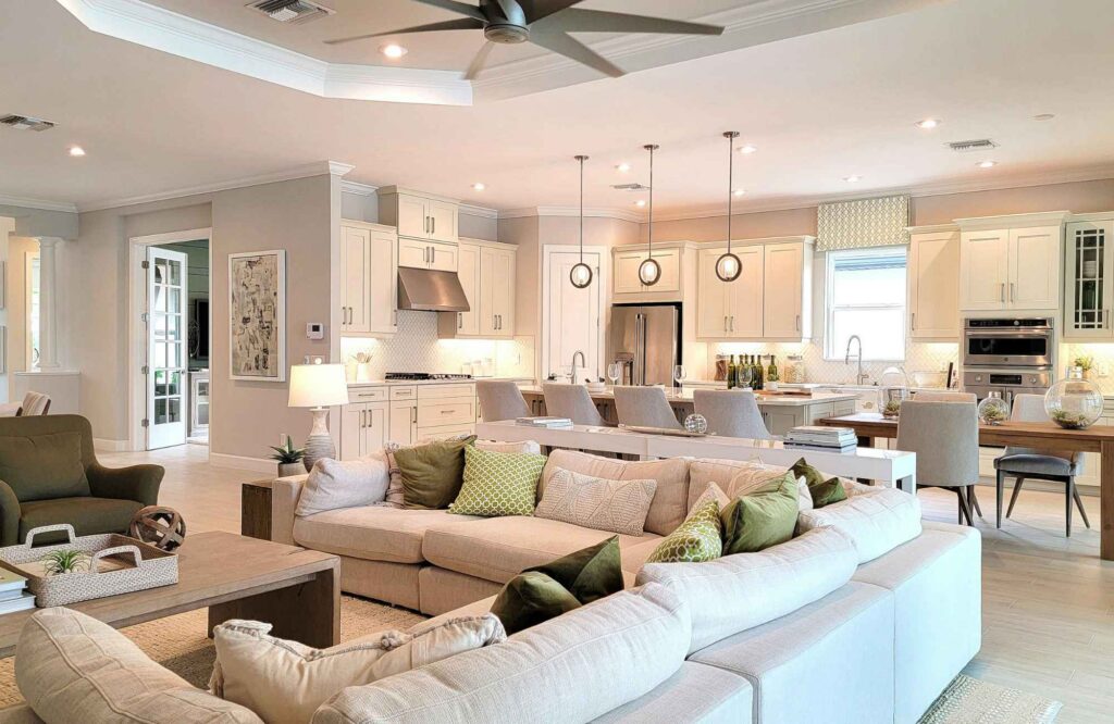 professional-home-organizer-odessa-fl-daily-organization-habits-open-concept-home-large-sectional-view-into-white-kitchen-functional-solutions